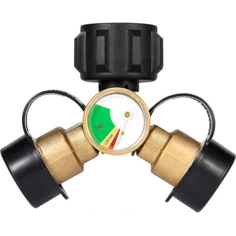 2025, répartiteur de propane, adaptateur en Y à 2 voies pour réservoir de propane avec manomètre, raccord en T pour barbecue à gaz propane (1/4)