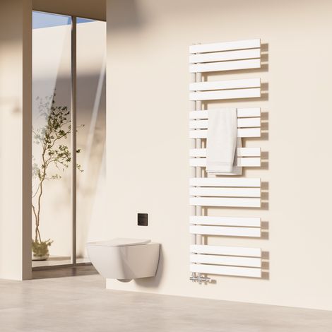 Heilmetz – Sèche-serviettes eau chaude 160x60 cm – Acier inoxydable anti-corrosion – Puissance 980 W – Raccordement latéral – Design asymétrique