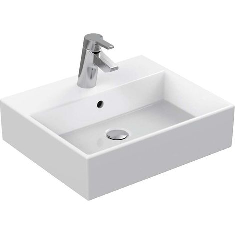 Ideal Standard – Lavabo suspendu 500 mm en argile réfractaire – Orifice robinetterie central – Fixation murale avec boulons – Pour espaces modernes