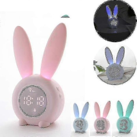 Réveil numérique pour enfants, joli motif lapin, veilleuse pour chambre d'enfant, réveil multifonctionnel, temps de réveil de 25 à 26 secondes, rose. (1/5)