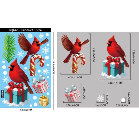 Décoration de fenêtre de Noël, oiseau rouge mignon, décoration de porte et fenêtre vitrée pour chambre à coucher, autocollant de fenêtre à effet statique - BQ646 -
