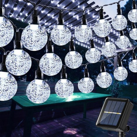 Guirlandes lumineuses solaires de jardin, 56 pi/17 m avec 100 LED, étanches, guirlandes lumineuses à boules de cristal à énergie solaire pour intérieur/extérieur, lumières féeriques décoratives pour