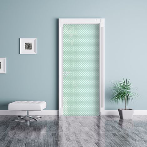 Sticker Porte 204x83cm Vert à Pois Blancs - Déco Intérieure pour Portes: Ajoutez une Touche de Style à Votre Maison (1/4)