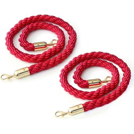 Cordes de délimitation - Lot de 2 - Nylon tressé rouge et or - Mousquetons acier inoxydable - Guidage files d'attente hôtels événements - 150 cm Ø 32 mm (1/5)