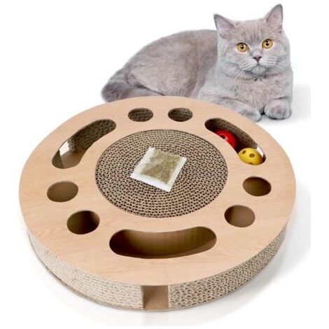 FENOPLASTICA3 en 1 Grattoir Chat Carton Griffoir，Jouets Chat Tapis à Gratter pour Chat avec 2 Jouet Balles et Herbe À Chat (1/5)