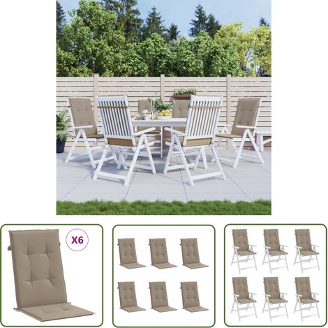 The Living Store Coussins de chaise de jardin dossier haut lot de 6 taupe tissu - Coussin De Chaise - Coussin Exterieur - Coussin Jardin - Coussin Confortable - Coussin Design (1/5)