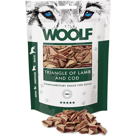 Friandises pour chiens Woolf à l'agneau et à la morue, pour chiens de races mini, moyennes et maxi, 100 g