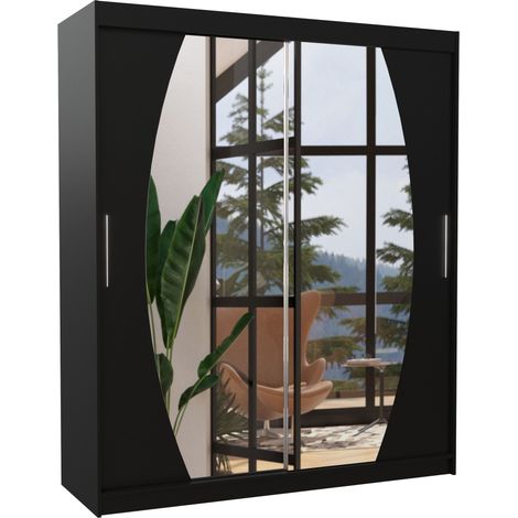 Armoire de chambre à coucher 2 portes coulissantes noir et miroir Balko 180cm (1/5)