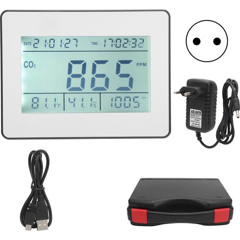 Détecteur de CO2 TL-2000 avec écran LCD, moniteur de dioxyde de carbone, température, humidité, pression atmosphérique, AC 100-240V UE (1/5)