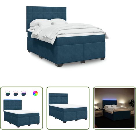 vidaXL LED-Beleuchtung - Boxspringbett mit Matratze Blau 140x200 cm Samt (1/5)