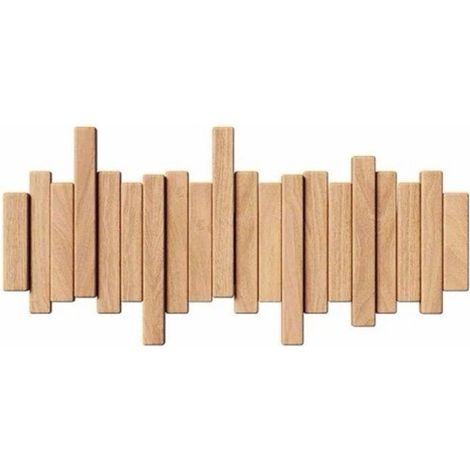 Wandgarderobe – Haken in Klaviertastenform – Massivholz – Türhinterlass – Wandpaneel mit 6 Haken – 41 x 20,8 cm (1/5)
