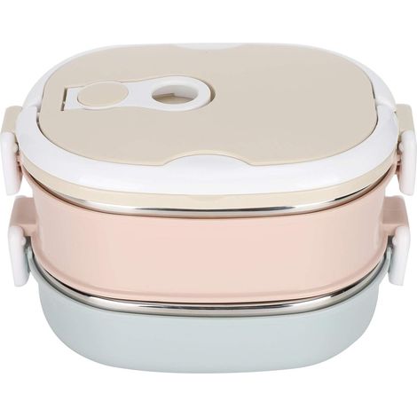 Boîte à lunch isotherme en acier inoxydable, idéale pour les repas des enfants et des étudiants (2 compartiments). (1/5)