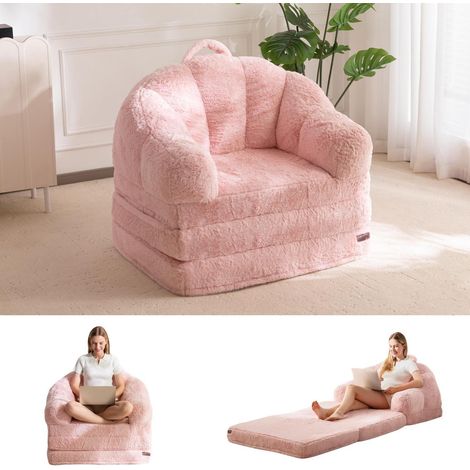 Klappsofa mit Kunstfellbezug, umwandelbar, Schlafsessel, Rosa (1/5)