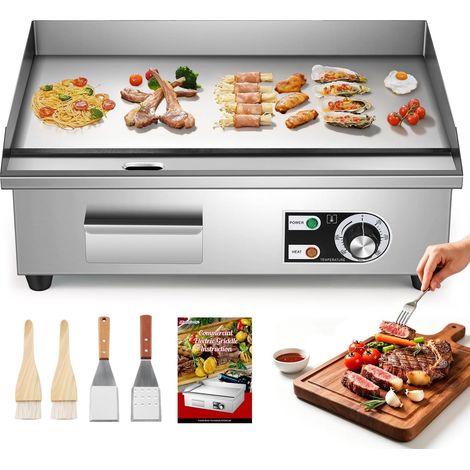 22" Plancha Électrique en Acier Inox 3000w Grill Plat Multifonction avec Bac à Huile Amovible, Temp Réglable (0-300°c), Teppanyaki Antiadhésif pour Restaurants Cuisines (1/5)