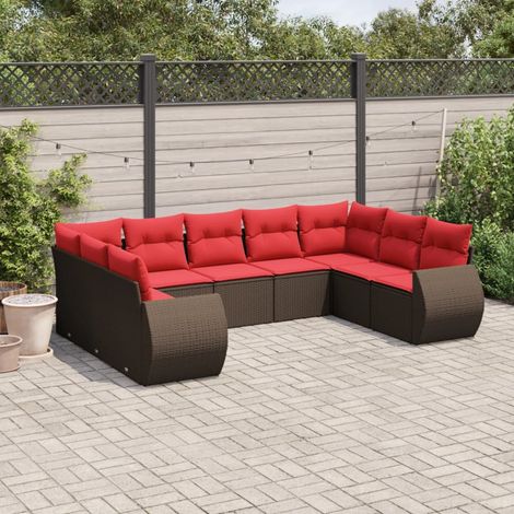 9-teiliges Gartensofa-Set mit Kissen, braun, Polyrattan (1/5)