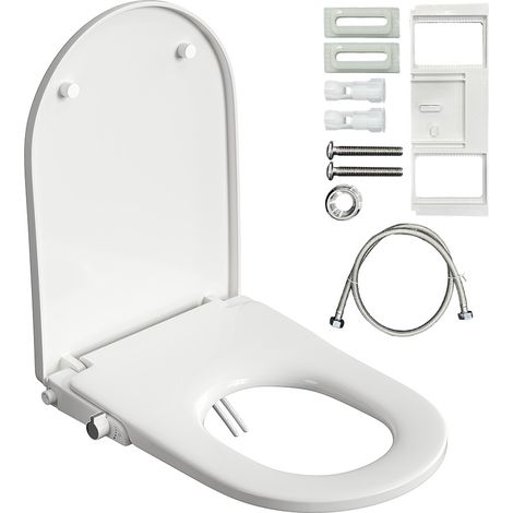 WC Deckel mit Bidet Funktion, Bidet Aufsatz für Toilette ohne Stromanschluss, Toilettendeckel mit Absenkautomatik, Dusch WC Sitz mit Zwei Düsen für Gesäßdusche und Ladydusche, po dusche Weiß, U-Form (1/5)