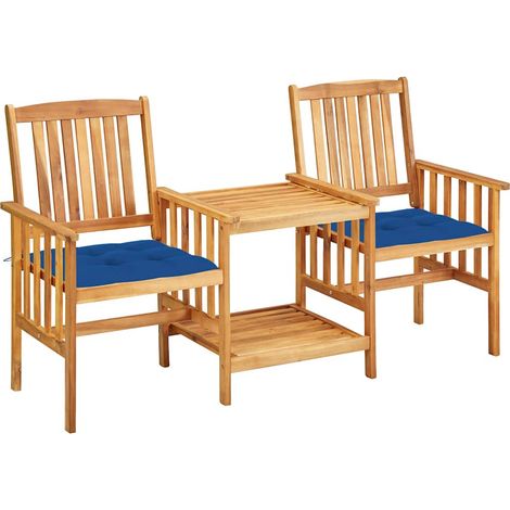 Chaises de jardin avec table à thé et coussins - Chaise d'extérieur pour terrasse/jardin Acacia solide BV198985 - BonneVie (1/5)