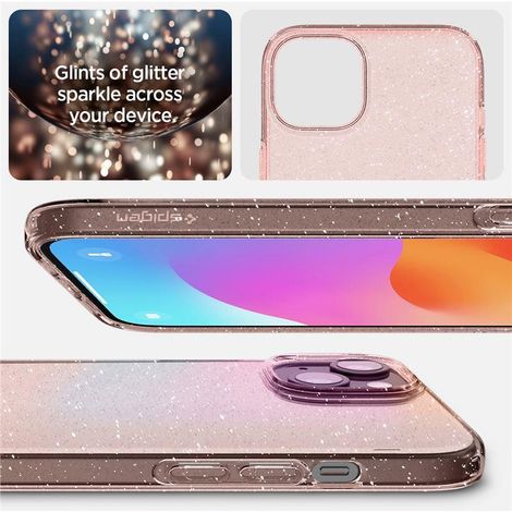 Funda para iPhone 15 Plus con purpurina de cristal líquido - Rosa transparente (1/5)