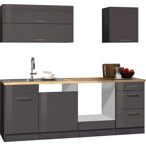 Küchenzeile 220 MARANELLO-03 Anthrazit Hochglanz Breite 220 cm ohne E-Geräte B x H x T ca. 220 x 200 x 60cm (1/5)