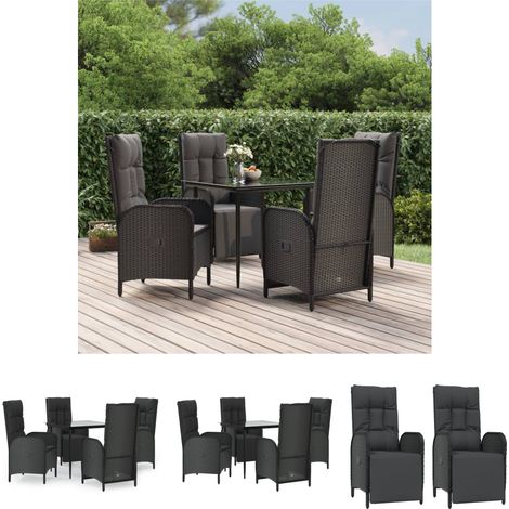 Liegeplatz - vidaXL 5-tlg. Garten-Essgruppe mit Kissen Schwarz Poly Rattan - Sitzkissen (1/5)