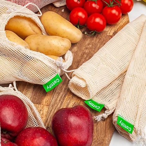 6 pezzi，Sacchetti riutilizzabili per verdura，Sacchetti in rete di cotone per verdura，sacchetti a rete per verdure a foglia verde (1/4)