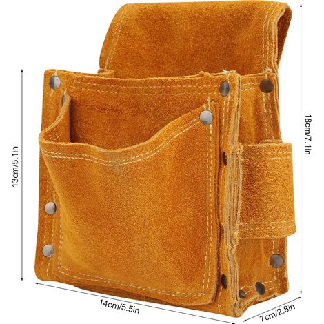 Sacoche à outils pour le travail du bois, en cuir véritable, épais et résistant à l'usure, sac banane pour clous, sac à outils d'installation et de construction, poche à clous multifonctionnelle. (1/5)