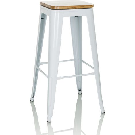 Barhocker VANTAGGIO HIGH WS metallic weiß / Sitz Echtholz drehbar hell hjh OFFICE (1/5)