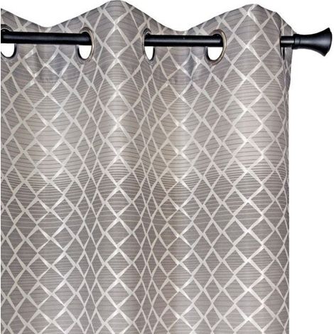 Rideau - Dylrev - Jacquard Géométrique - 140x240cm - Gris - Œillets (1/5)