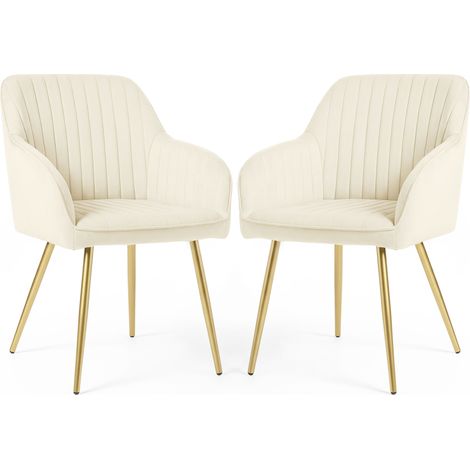 Set di 2 Sedie in velluto con cuciture verticali FLORENCE Crema gambe oro (1/5)