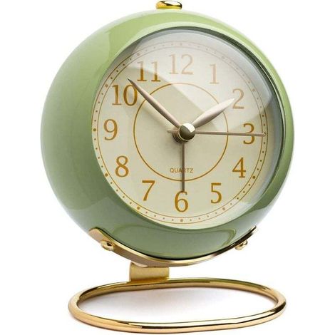 Petite horloge de table pour bureau, réveil analogique rétro vintage sans tic-tac, horloge dorée moderne pour table de chevet dans la chambre (1/5)