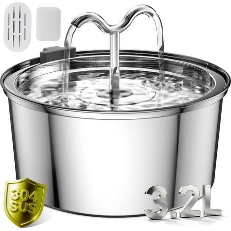 Fontaine a Eau Chat 3.2L, Fontaine à Eau Chat INOX avec Pompe Ultra-Silencieuse, Distributeur Fontaine a Eau pour Chien, 1 Filtre & 1 Éponge Inclus