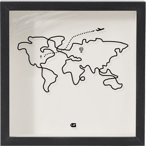 Creative hollow 3cm concert ticket stub storage frame, travel attraction/airline ticket storage picture frame, around the world - black - 29x29cm