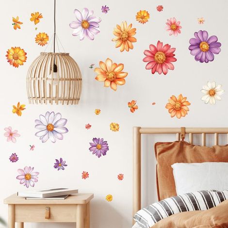 Pegatinas de pared bohemias, decoración de pared con margaritas grandes y flores bohemias coloridas, vinilo decorativo para pared (1/5)