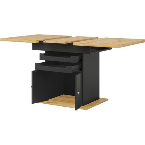 Tavolo da pranzo allungabile 110-140 x 80 cm in MDF nero con 2 cassetti e armadietto (1/5)
