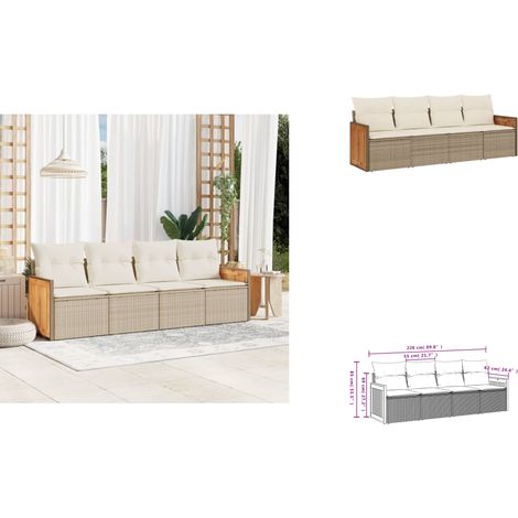 The Living Store Salon de jardin avec coussins 4 pcs beige résine tressée - Meubles de jardin (1/3)