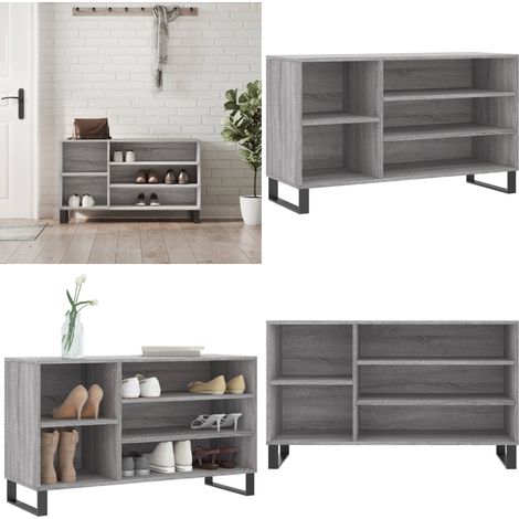 Schuhregal Grau Sonoma 102x36x60 cm Holzwerkstoff - Schuhschrank - Schuhregal - Holzwerkstoffmöbel - Garderobe - Aufbewahrungsbox - Home & Living (1/5)