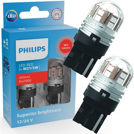 Ampoules W21/5W LED Ultinon Pro7000 Rouge stop 12V/24V - Philips 11066RU70X2 - Lot de 2 (1/5)