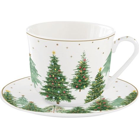 Scatola di Tazze da Colazione 40 Cl + Sottotazza - Alberi Festivi - Easy Life
