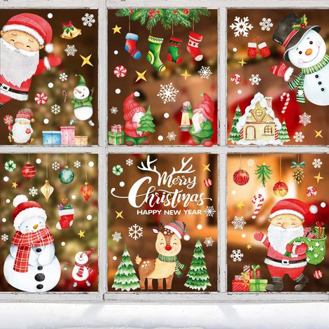 Stickers Noel Fenetre Electrostatique 10 Feuilles, Autocollant Noel Fenetre Réutilisable Decoration Noël Fenêtre, PVC Père Noël Flocon de Neige Stickers Fenêtre Noël pour Vitre Porte Deco (1/5)