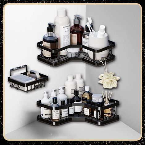 Étagère Douche Sans Perçage, 3 Pièces Étagère Salle De Bain Angle Avec Porte Savon, Support Gel Douche et Porte Shampoing