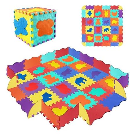Baby Puzzle Mat 145 x 145 cm 36 Pieces EVA Foam Convertible Border Barrier Non-Slip Waterproof Ideal Crawling Indoor Outdoor Play (1/5)