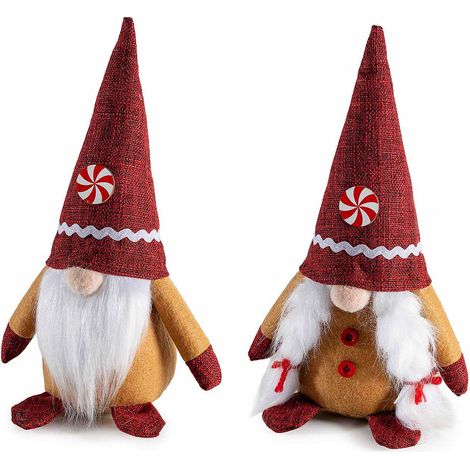 Gnomi natalizi in stoffa colorata con decoro a caramella su cappello, da appoggiare, set da 6 pezzi