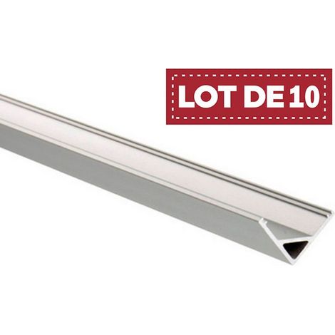 Lot 10 - Profil en aluminium 1M 45º pour bande LED, Bouchons transparent et clips inclus - Digilamp