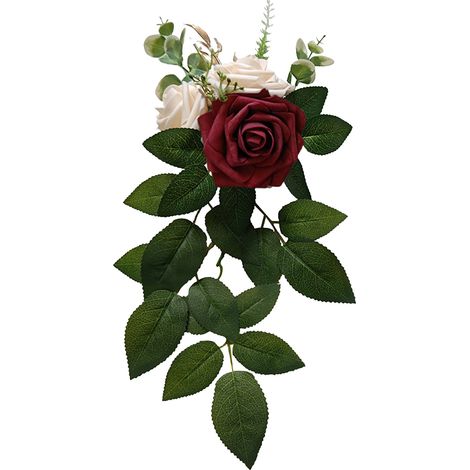 Realistische und wiederverwendbare künstliche Blumen für Stuhllehnen, Blumenschmuck für den Traugang, dunkelrot, für den Innen- und Außenbereich. (1/5)