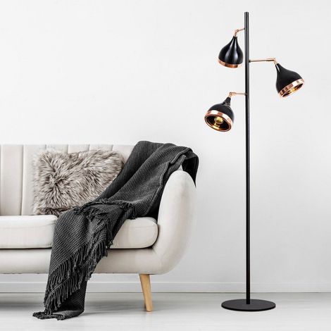 Stehlampe 3-flammiger schwarzer Kupfermetallgriff