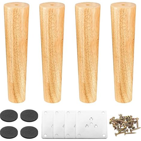 4pcs Wooden Furniture Legs, 20cm Wooden Table Legs Replacement for Furniture, Cabinets, Dressers, Wardrobes, Beds, Sofas and Cupboards, with Fixing Plates and Screws (1/5)