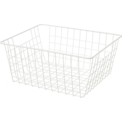Panier de rangement - JUANIO - Lot de 2 - Métal antioxydant blanc - 28x22x12 cm - Intérieur (salle de bain) (1/4)