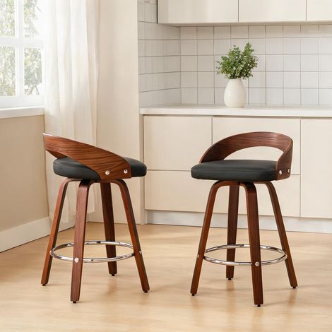 Tabourets de bar pivotants en bois et simili cuir noir en pU cuir (1/5)