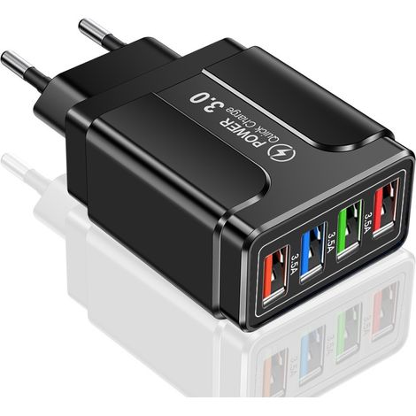 Chargeur multiport 4USB pour téléphones portables et tablettes Chargeur de voyage 3,1 Anoir (1/5)