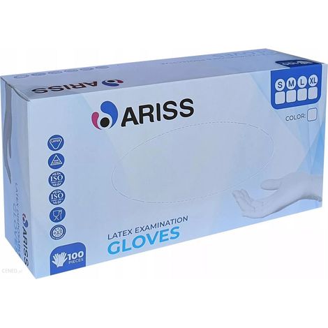 Guantes de látex sin polvo Ariss, blancos, 100 unidades - Talla M (1/2)